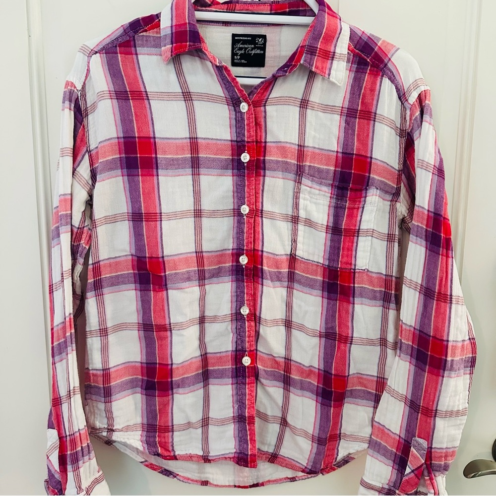 American Eagle Flannel S | Plaid Boyfriend Fit Long Sleeve 100% Cotton